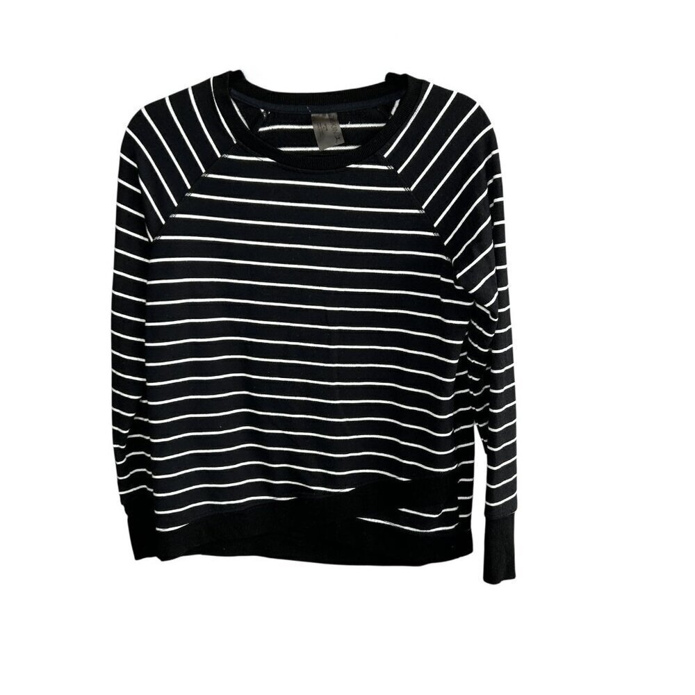 Danskin Black and White Striped Criss Cross Long Sleeve Top Size Small